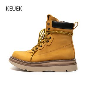 Bottes Design hommes moto en cuir véritable semelle épaisse à lacets jaune chaussures de travail en plein air cheville randonnée Botines 2A 230928