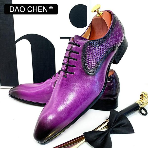 Boots Design Hommes Oxford Chaussures Purple Black Snake Skin imprimés pour hommes Chaussures robes Lace Up Point Polish Polie Chaussures en cuir réel