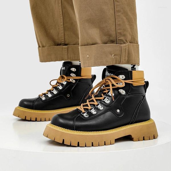 Botas de diseño para hombre, zapatos de cuero originales para motocicleta, vestido para fiesta y club nocturno, botas tobilleras con plataforma de herramientas de vaquero