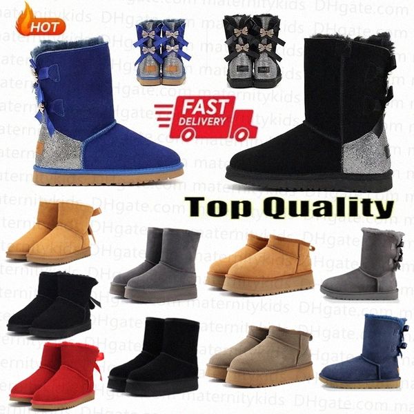 Botas diseñador Australia mujer invierno mini uggslies botines niña clásico tazz bota de nieve felpa tobillo corto arco piel negro rosa pajarita para mujer zapatos tasman tamaño 35-43