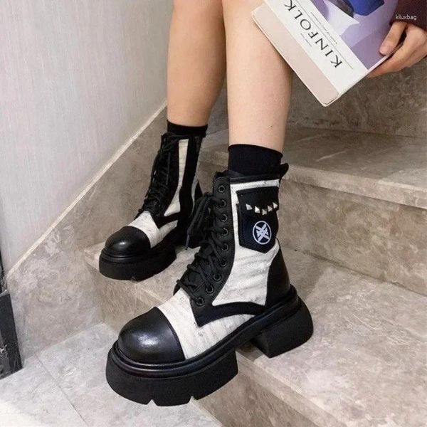 Botas Zapatos de diseñador para mujer 2024 Otoño Invierno Calle Moda Gótica Mujer Al aire libre High Top Ocio Motocicleta