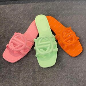 Designer sandalen vrouwen in elkaar grijpen G -glijbanen rubber slippers dames plat strand jelly script oranje groene zomer buiten waterdichte luxe sandaal