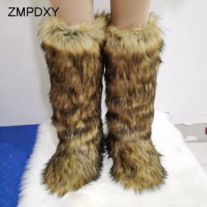 Bottes Designer hiver femmes haute tube bottes chaud moelleux fausse fourrure bottes de neige dames coloré coton chaussures en peluche fourrure bottes de neige 231011
