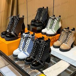 Laarzen Designer Dames Laarzen Mode Woestijn Dikke Hoge Hakken Laars Echt Leer Veterschoenen Zwart Wit Laarsjes Maat 34-42 x0907