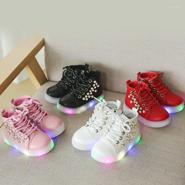 Bottes diamant mignon princesse filles manche belles enfants chaussures à lacet lacet laced éclairage bébé sneakers pour enfants