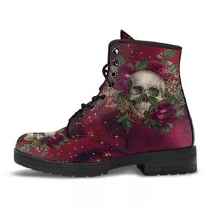 Boots Digital Print Autumn Lady High Top Skull Pattern Boot 2022British PU Dames Fashion Work Boots Woman Shoes Hoge Hakken Sexy