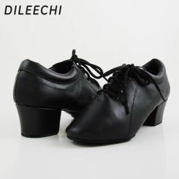 Botas Dileechi New Black Genuine Leather Men's Latin Dance Zapatos Heel 4.5cm Tamaño 2846 Zapatos de baile de salón de baile