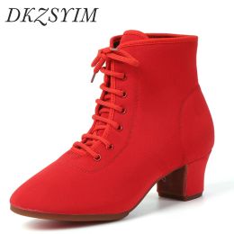 Boots DKZSYIM New Women Ballroom Latin Dance Shoes Jazz Modern Dance Shoes Lace Up Dancing Boots Red Black Sports Dancing Sneakers