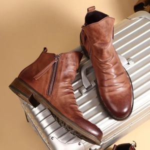 Laarzen Dubbele Zijketting Heren Retro Chelsea Voor Mannen Ronde Neus Enkel Motorfiets Militaire Combat Boot Toevallige Mannelijke Schoen 231108