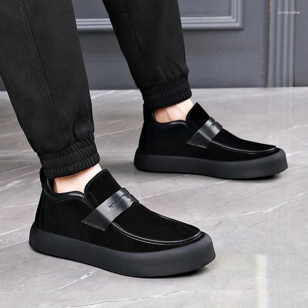 Bottes Doudou Chaussures Hommes Véritable Cuir Daim Semelle Épaisse Homme Marque Doux Casual Avec Peluche Et Coton Chaud