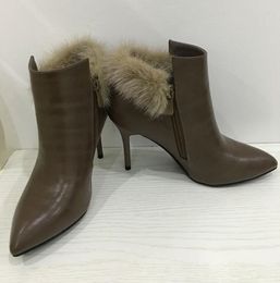 Laarzen dousin partin fur dunne hoge hakken 8 cm puntige teen winter kwaliteit schoenen voor vrouwen bota's mode vrouw 220915