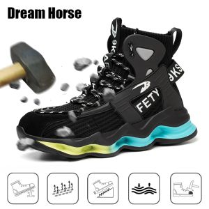 Boots Dream Horse Men's Safety Chaussures Chaussures de travail respirantes avec un orteil en acier volant l'assurance du travail tissée Snaeker Antipuncture Boot de travail