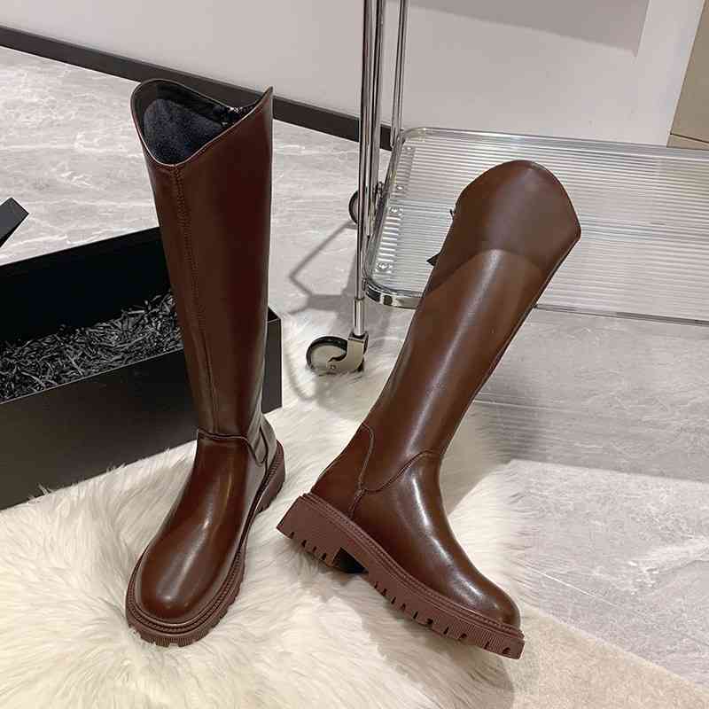Boots Dress Shoes Designer 2023 New Winter Women Knee High Riding Leather Platform Long Office Lady Footwear Ytmtloy Botine De Muje 1