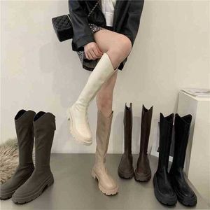 Botas Zapatos de vestir Moda Mujer Invierno Cuero Largo Confort Cremallera Rodilla Alto Ytmtloy Chelsea Tacón cuadrado Botines de Mujer Goma