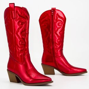 Bottes Livraison directe bottes de cowboy pour femmes brodées Bling mi-mollet bottes de cow-girl occidentales bonne qualité femmes chaussures de marche confortable 230803