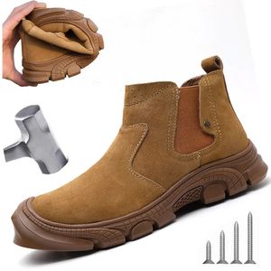 Laarzen EAGSITY 100% Koe Suède Werk Veiligheidsschoenen Anti Smashing Stalen Neus Schoenen Heren Enkellaarsjes Comfort Antislip Buitenzool 231128