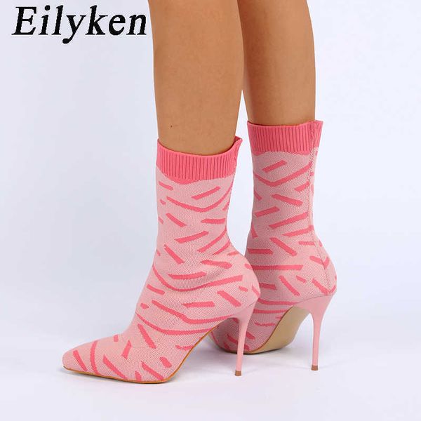 Bottes Eilyken 2023 Nouveau Printemps Automne tricot Stretch Tissu Femmes Cheville Bottes Sexy Bout Pointu Talons Minces Mode Femme Chaussettes Chaussures 221123