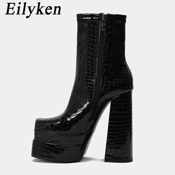 Botas Eilyken Otoño Invierno Mujeres Street Style Serpentine Tobillo Botas Plataforma Moda Cuñas Satén Tacones Altos Mujer Prom Chunky Zapato 220913