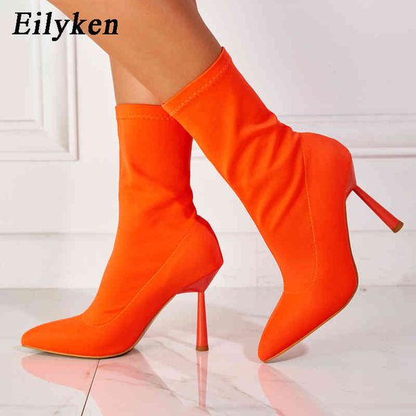 Bottes Eilyken Plus 35-42 Automne Hiver Mode Vert Orange Femmes Cheville Bout Pointu Talons Élastiques Femme Chaussettes Chaussures 220901