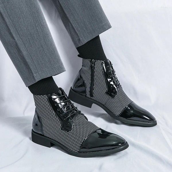 Botas Hombre elegante vestido alto superior zapatos de punta puntiaguda Formal cómodo cremallera hombres negro tobillo Botines Hombre