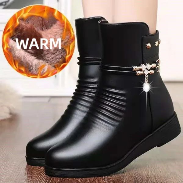 Botas Elegantes Mujeres Botas 2023 Invierno Pu cuero cálido Sexy Rhinestone Women's Snow Boots Fashion Designer Zapatos Concise Botas de Mujer