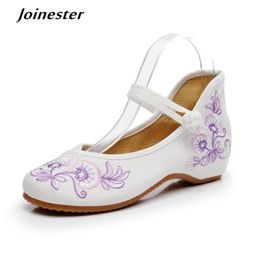 Laarzen geborduurd Mary Jane vrouwen Loafers rond teen etnische bloemdoekschoenen vrouw sandalen dansen ballet schoen dames vintage wiggen