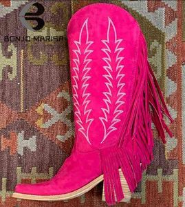 Bottes Brodées Western Bottes Pour Femmes Cowboy Vache Filles Fringe Gland Conception Cheville Genou Haute Bottes Vintage Brand New Chaussures Confortable T220915