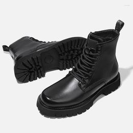 Botas estilo inglés hombres moda motocicleta negro zapatos de cuero genuino alto top vaquero plataforma botas guapo tobillo botas hombre