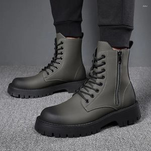 Boots England Style Mens Black Grey Autumn Winter Shoes cowboy authentine cuir plateforme Boot Handsome High Motorcycle Botas Mâle