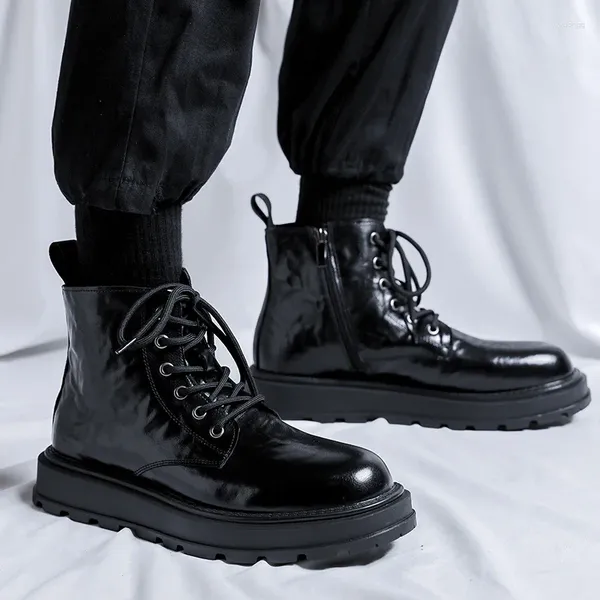 Botas estilo inglés para hombre casual cuero original negro zapatos de plataforma de moda fiesta vestido de fiesta vaquero tobillo bota corta botas mans