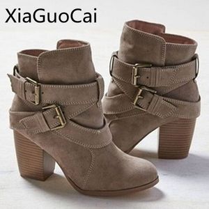 Boots Europe Style Vintage Women Hogle Heel Boots Buckle Rubber Casual Ladies Shoes Martin Boots Female Chelsea Boots 230309