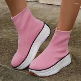 Laarzen Europese en Amerikaanse minimalistische single schoen dames 2024 Autumn Winter Casual Ademende vaste kleur Elastische sokken TraF