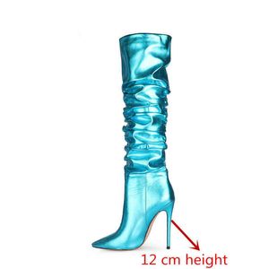 Botas Estilo europeo y americano Nuevo Stiletto Tacón alto Crepé Botas altas Manga de charol que es Botas de moda hasta la rodilla Mujer 220913