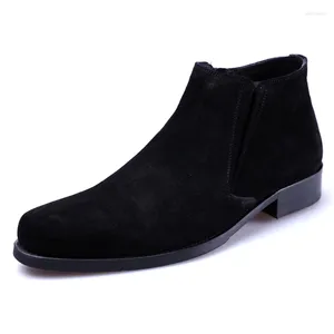 Botas europeas y n cuero corto hombres pelo mate cremallera vaquero moda casual zapatos altos