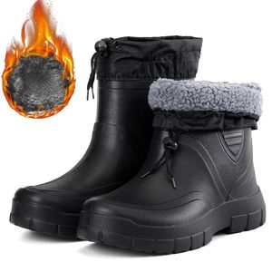 Botas EVA impermeable trabajo hombres pesca al aire libre antideslizante zapatos masculinos felpa cálido cómodo ocio moda calzado plano botas hombre 231124