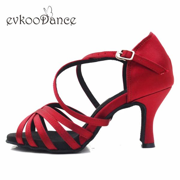 Boots Evkoodance Taille US412 Couleur de vin rouge Satin Dance Latin Chaussures Professionnel Hauteur 7cm Salle de bal Salsa Femmes Chaussures EVK609