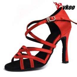 Boots Evkoodance Zapatos de Baile Girl Satin Black Tan Red Purple 10cm Femmes Latin Ballroom Salsa Dance Chaussures pour dames EVKOO068