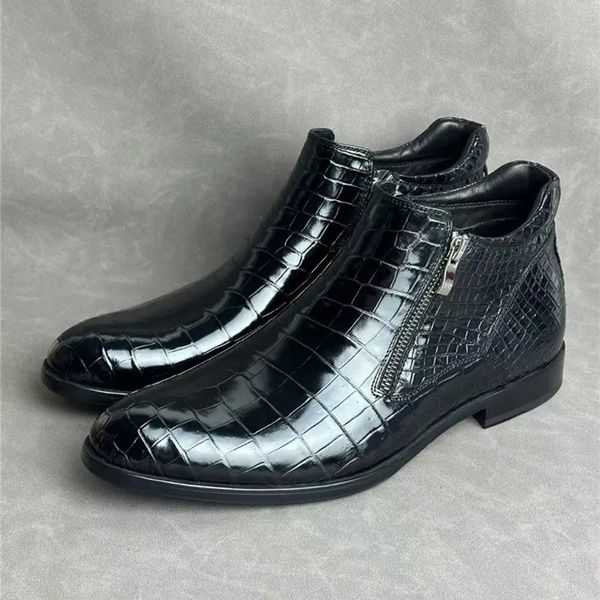 Bottes peau exotique hommes courts Chelsea véritable véritable cuir d'alligator fermeture éclair Clre mâle noir cheville 230928