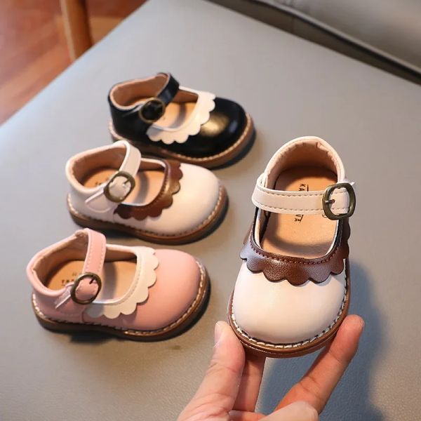 Bottes Chaussures de baptême de princesse exquise pour les bébés filles début automne pu pour bébés en cuir fille noire beige rose mary jane kids f07304