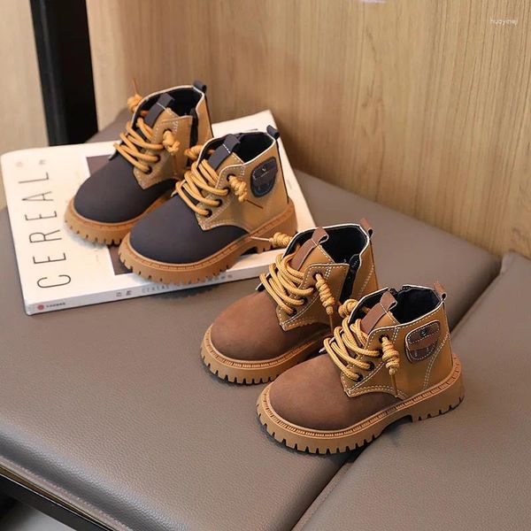 Bottes Mode Automne Angleterre Style Petites Filles Chaussures Plate-Forme Occidentale Enfant Garçon Hiver Casual En Cuir Enfants G09121