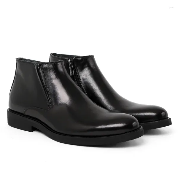 Botas Moda Negro / Bronceado Forro De Lana Cálido Invierno Para Hombre Tobillo Vestido De Cuero Genuino Zapatos Formales Masculinos