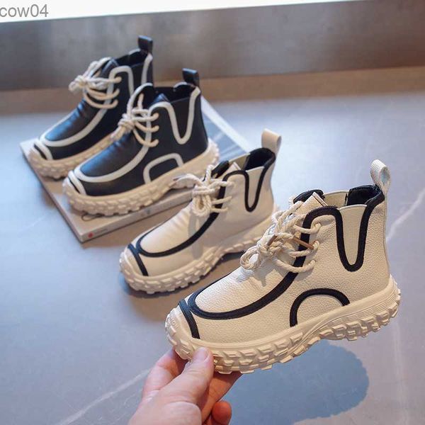 Botas Moda Bordeado Diseño Zapatos de cuero de imitación Niños Niña Otoño Invierno Hermosos botines para niños Niños Zapatillas de deporte de fondo suave F08252 L0825