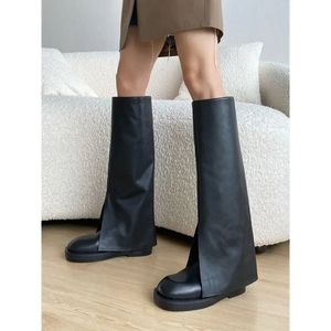 Laarzen modemerk cool kniehoge geweldige kwaliteit comfortabel wandelen vintage zwarte slip op damesschoenen cover broeklaarzen voor dames 231207