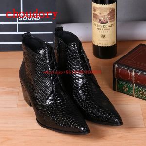 Bottes de mode de mode Design noir serpent peau en cuir bottes militaires pointues talons hauts