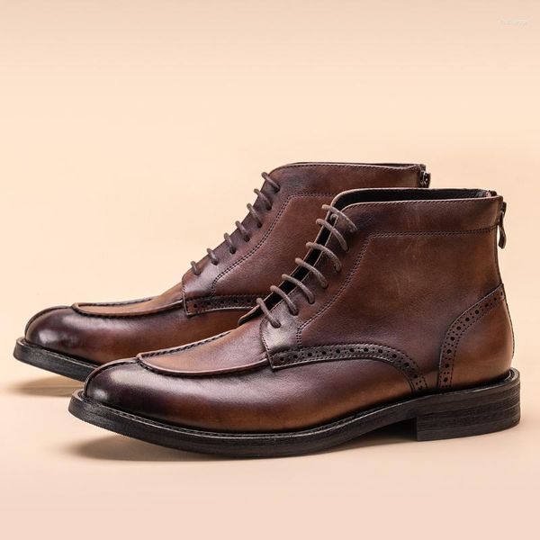 Botas de moda estilo británico tobillo de los hombres de lujo diseñador de cuero genuino hecho a mano otoño zapatos de negocios casuales para hombre