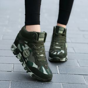 Bottes mode camouflage sneakers femmes cache talon toile chaussures décontractées plate-forme féminine top top tonnes coin de sport extérieur chaussures