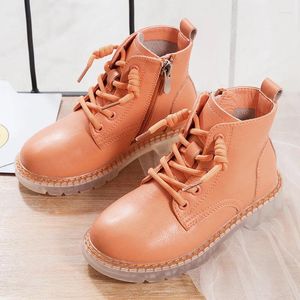 Botas Moda Niños Tobillo Cremallera Estilo Británico Motocicleta Niños Niñas Niños Zapatos De Cuero Zapatillas Altas