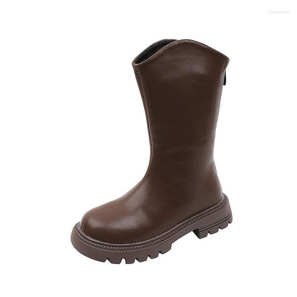 Botas Moda Niños Negro Largo Otoño Cuero Genuino Chicas Alto Delgado Caballería Marrón Zapatos para niños