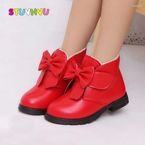 Bottes Mode Enfants Filles Enfants Chaussures d'hiver En Cuir Bow Princesse Confortable Plus Velours Chaud