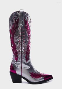 Botas de moda tacón grueso vaquero occidental vaquera grande 44 rodilla alta para mujeres zapatos femeninos